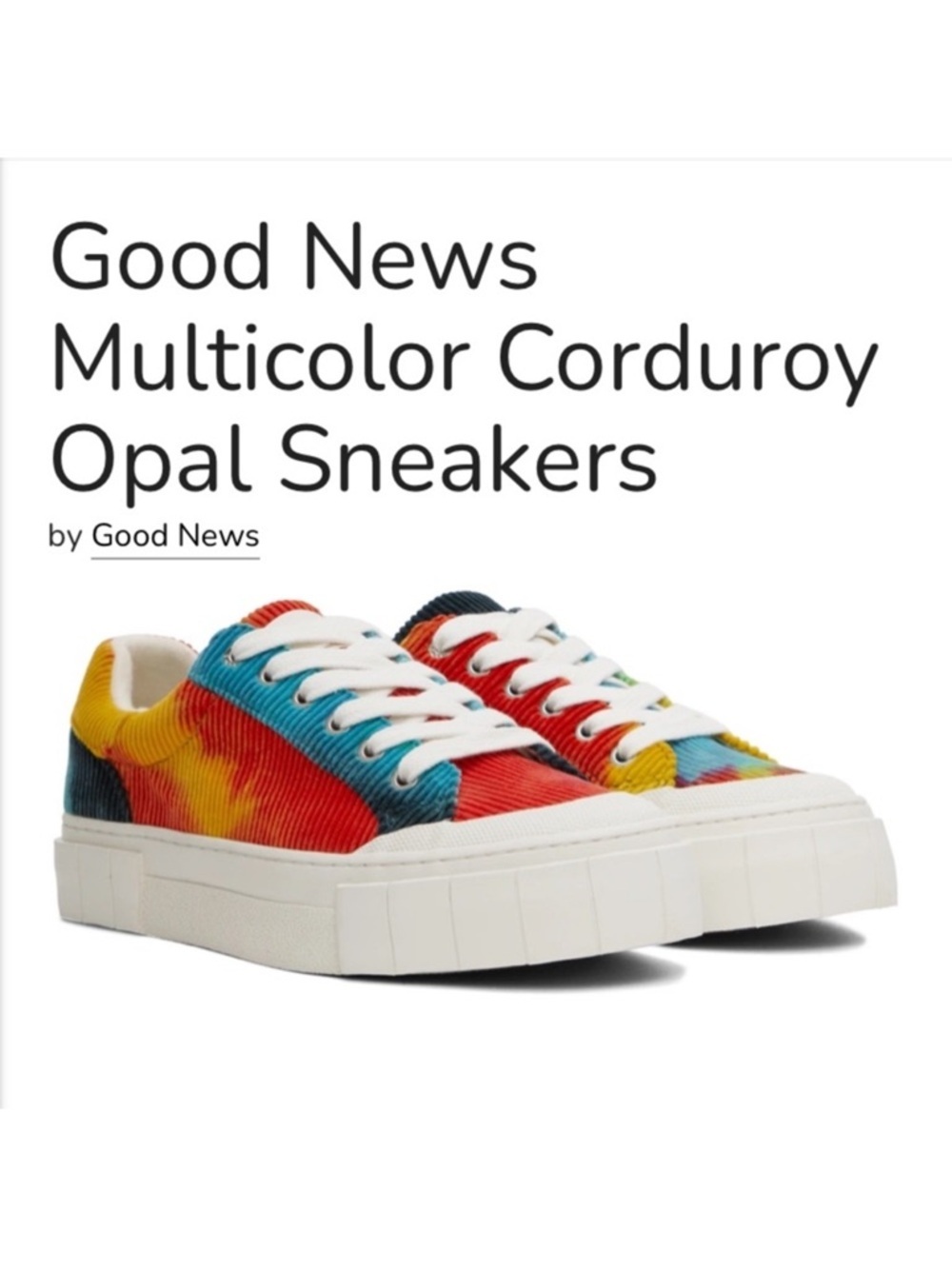 Good News Opal Sneakers Multicolour Corduroy Tie Dye Organic Cotton Size 38